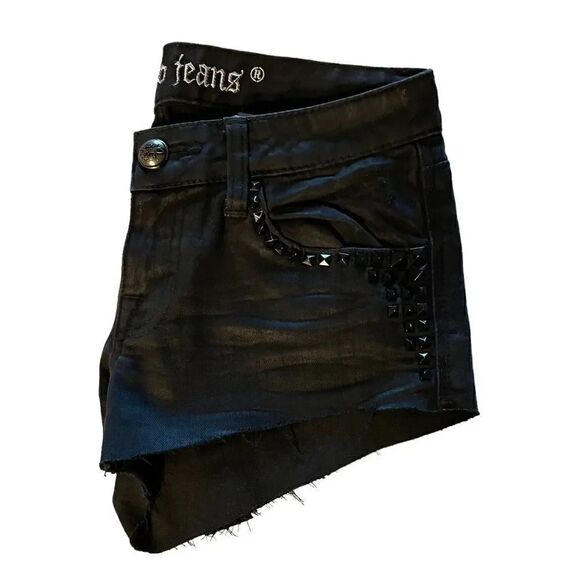 Buckaroo Black Short Mid-Rise Studs Embalished Jeans Sz 24 - Picture 4 of 10